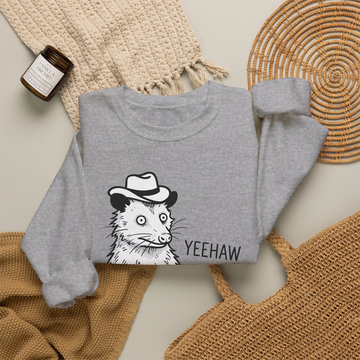 Possum Western Hat Sweatshirt Cowgirl Pet Gift Women Line Art Sweatshirt Opossum Sweatshirt Cowboy Fan Animal Illustration Graphic Hand Drawn Western Hat