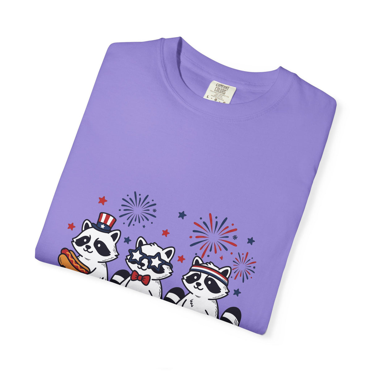 Raccoon Pack T-Shirt 4th Of July Fauna Gift Women Hand Drawn T-Shirt Trash Panda T-Shirt Independence Day Fan Illustrated T-Shirt Wildlife Graphic