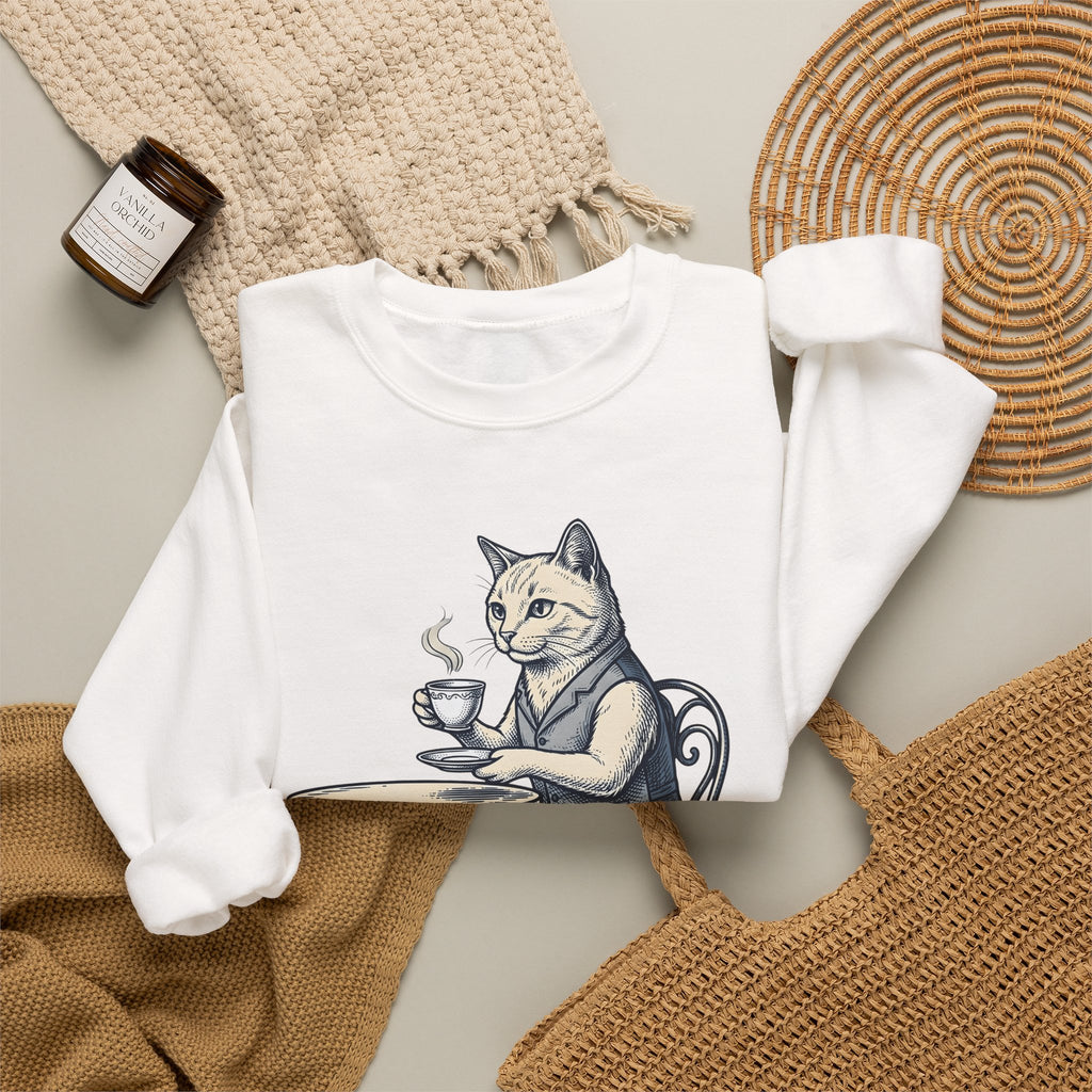 Cat Mocha Sweatshirt Coffee Creature Gift Women Nostalgic Sweatshirt Kitten Sweatshirt Coffee Fan Animal Graphic Doodle Café Bench Sweatshirt