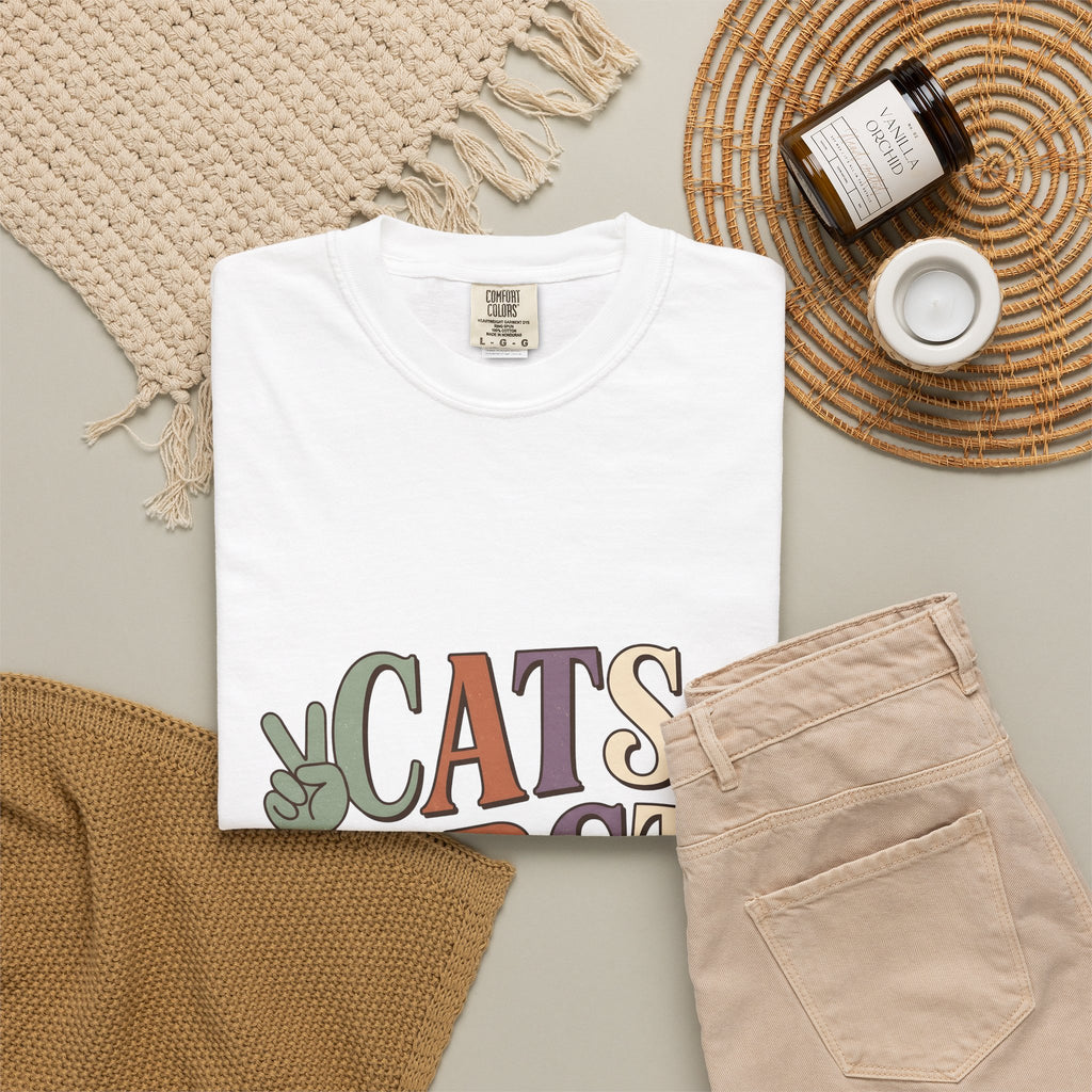 Peace Symbol Design T-Shirt Cat Animal Gift Women Vintage T-Shirt Peace Sign T-Shirt Cat Fan Feline T-Shirt Creature Graphic Sketch Hand Gesture