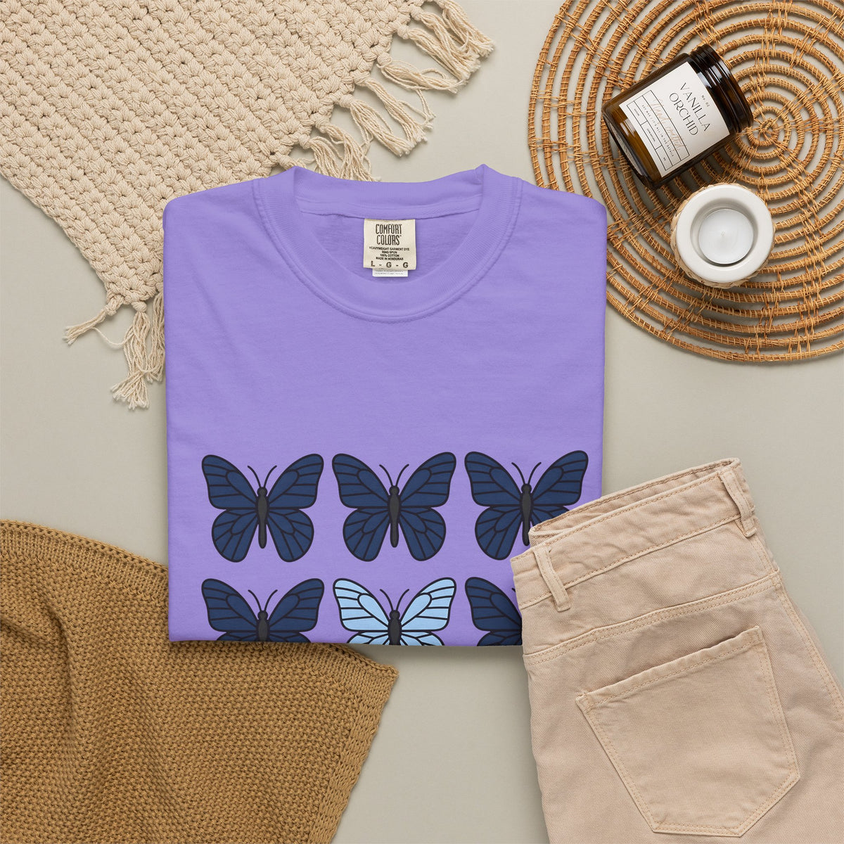 Butterfly Motif T-Shirt Boho Chic Plants Gift Women Plain T-Shirt Butterfly T-Shirt Hippie Fan Simple T-Shirt Floral Graphic Fresh Proportion