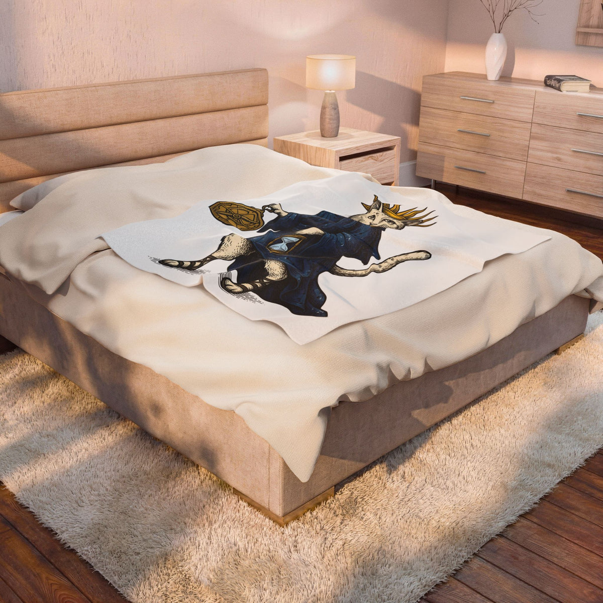 Sorcerer Cat Blanket Cat Mythology Gift Women Old School Blanket Wizard Cat Blanket Cat Fan Feline Blanket Legendary Graphic Line Art Timekeeper