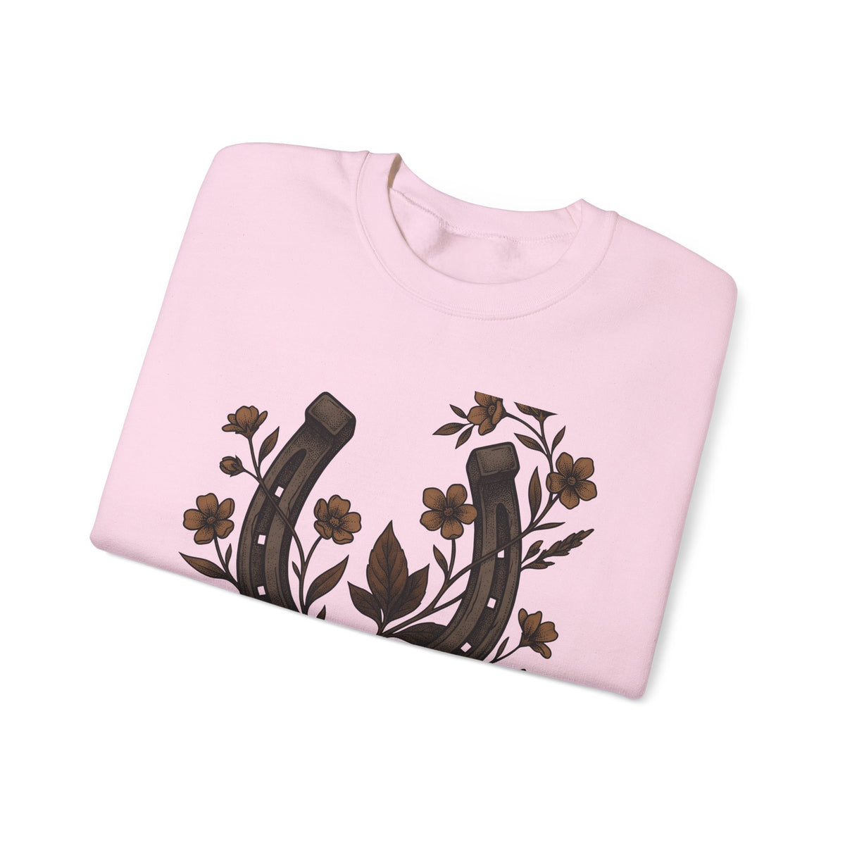 Horseshoe Blossom Sweatshirt Cowgirl Bohemian Gift Women Sketch Sweatshirt Lucky Clover Sweatshirt Cowgirl Fan Hand Drawn Sweatshirt Hippie Graphic Prairie