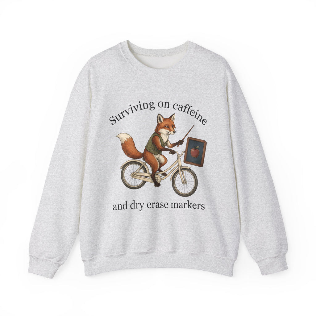 Fox Bicycle Sweatshirt Teacher Animal Gift Women Whimsical Sweatshirt Bike Sweatshirt Educator Enthusiast Quirky Sweatshirt Wildlife Graphic Vintage Chalkboard