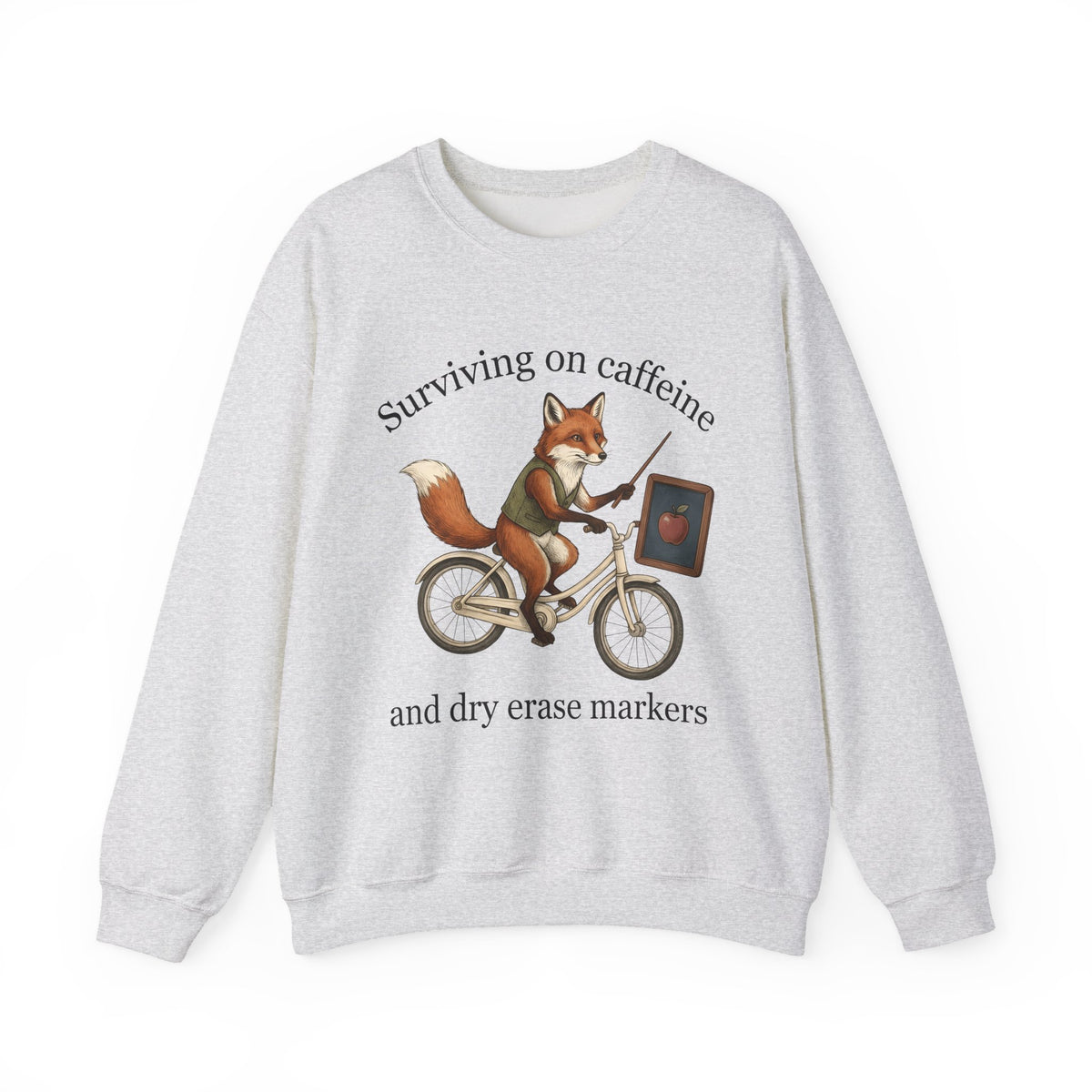 Fox Bicycle Sweatshirt Teacher Animal Gift Women Whimsical Sweatshirt Bike Sweatshirt Educator Enthusiast Quirky Sweatshirt Wildlife Graphic Vintage Chalkboard