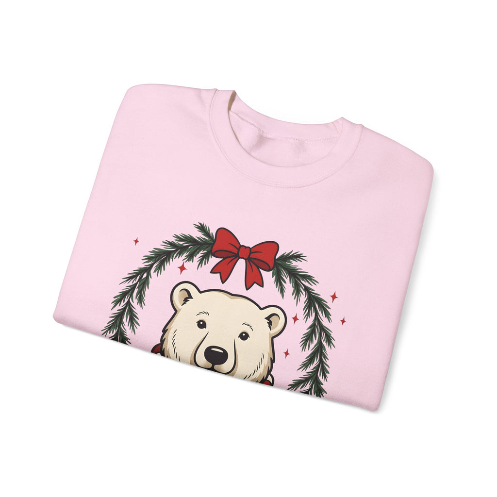 Arctic Bear Sweatshirt Christmas Wildlife Gift Women Comic Sweatshirt Polar Bear Sweatshirt Xmas Fan Cartoon Sweatshirt Animal Graphic Sketch Garland Sweatshirt