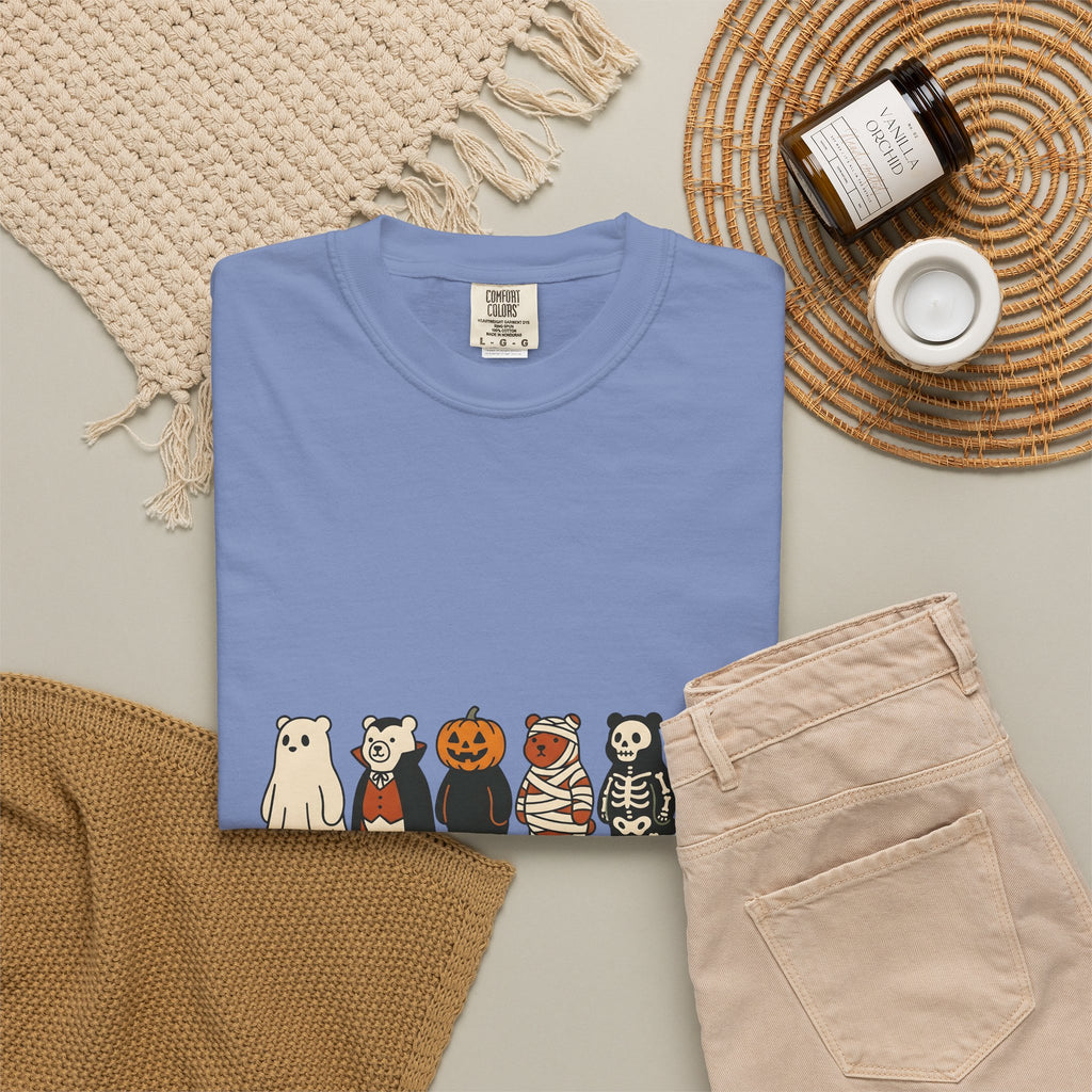 Bear Outfit T-Shirt Halloween Wildlife Gift Women Comic T-Shirt Teddy T-Shirt Halloween Fan Cartoon T-Shirt Animal Graphic Chibi Jack-O-Lantern