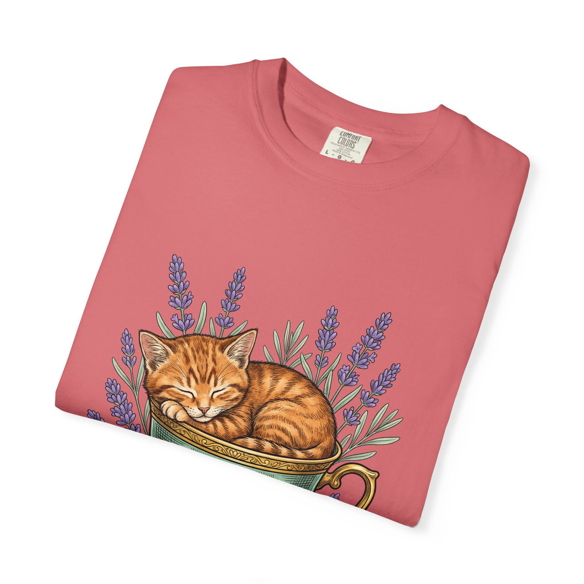 Kitten Cup T-Shirt Cat Garden Gift Women Line Art T-Shirt Cat T-Shirt T-Shirt Cat Fan Feline Graphic T-Shirt Floral Design Hand Painted Flower T-Shirt