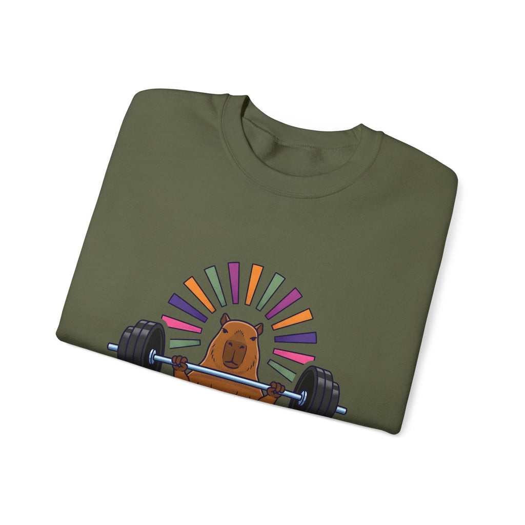 Capybara Gym Training Sweatshirt Sports Pets Gift Women Hand Drawn Sweatshirt Rodent Sweatshirt Athlete Enthusiast Illustrated Pet Graphic Classic Rainbow