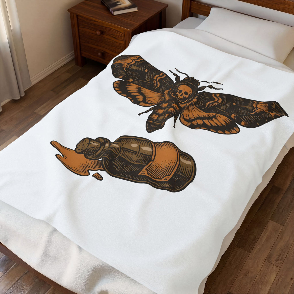 Skeleton Moth Blanket Halloween Mysticism Gift Women Retro Blanket Moth Blanket Horror Fan Gothic Blanket Occult Graphic Dark Magic Jar Blanket