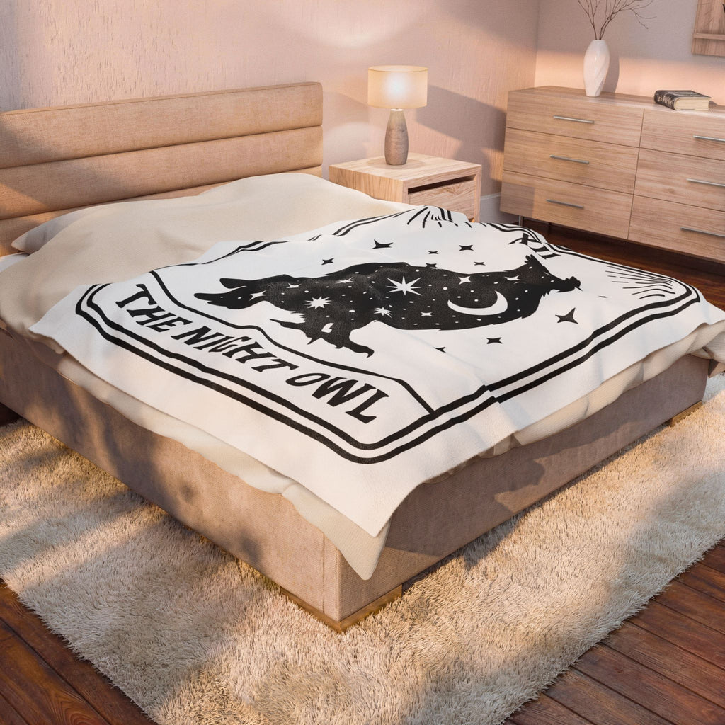 Owl Silhouette Blanket Boho Chic Tarot Gift Women Celestial Blanket Hoot Blanket Bohemian Fan Mystical Blanket Oracle Graphic Vintage Stars Blanket
