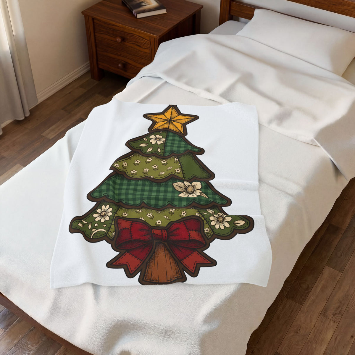 Christmas Tree Christmas Holiday Gift Farmhouse Fir Christmas Fan Rustic Seasonal Vintage Red Bow Blanket