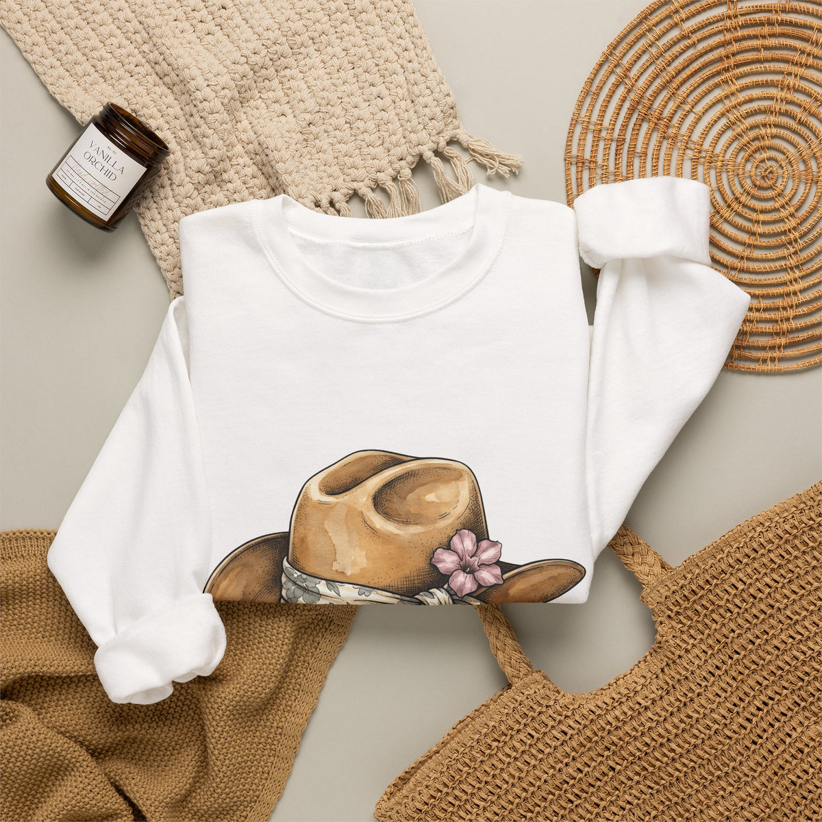 Country Hat Sweatshirt Cowgirl Outback Gift Women Tribal Sweatshirt Cowboy Hat Sweatshirt Rodeo Fan Cowgirl Graphic Sweatshirt Folk Flower Kerchief Sweatshirt