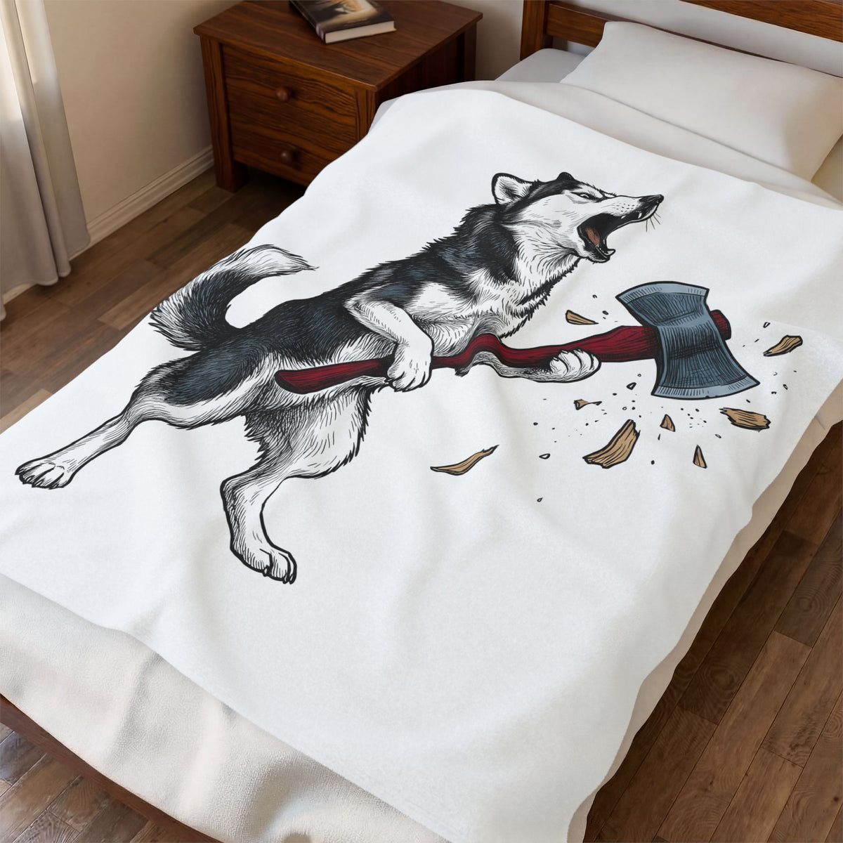 Wolf Dog Blanket Dog Funny Gift Women Line Art Blanket Wolfdog Blanket Dog Fan Illustrated Graphic Blanket Hand Drawn Splitting Axe Blanket