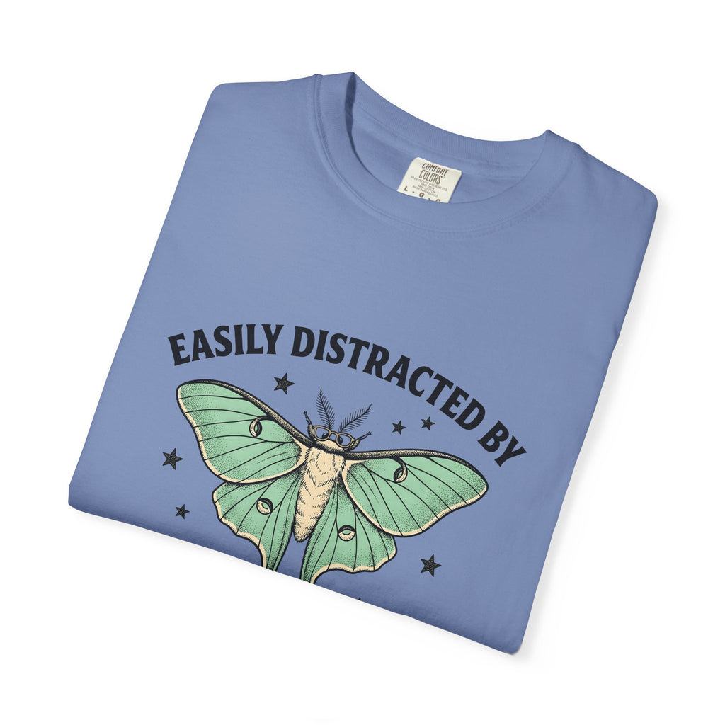 Luna Moth T-Shirt Funny Arthropod Gift Women Hand Painted T-Shirt Moth T-Shirt Humor Fan Hand Drawn T-Shirt Insect Graphic Cartoon Stars T-Shirt