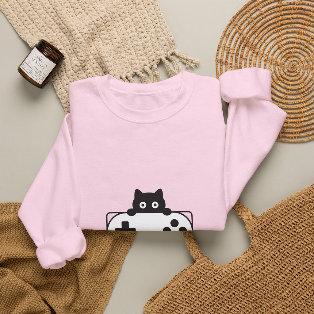 Cat Game Controller Sweatshirt Cat Gaming Gift Women Minimalist Sweatshirt Gamepad Sweatshirt Feline Fan Gamer Graphic Gamer Design Modern Video Game