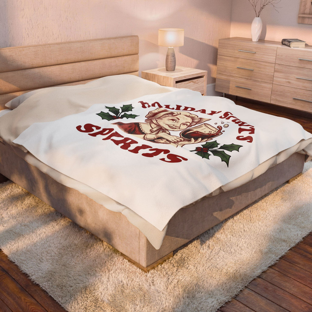 Cheerful Woman Wine Blanket Christmas Fun Gift Women Cartoon Blanket Wine Blanket Xmas Fan Comic Blanket Humor Graphic Line Art Winter Greenery