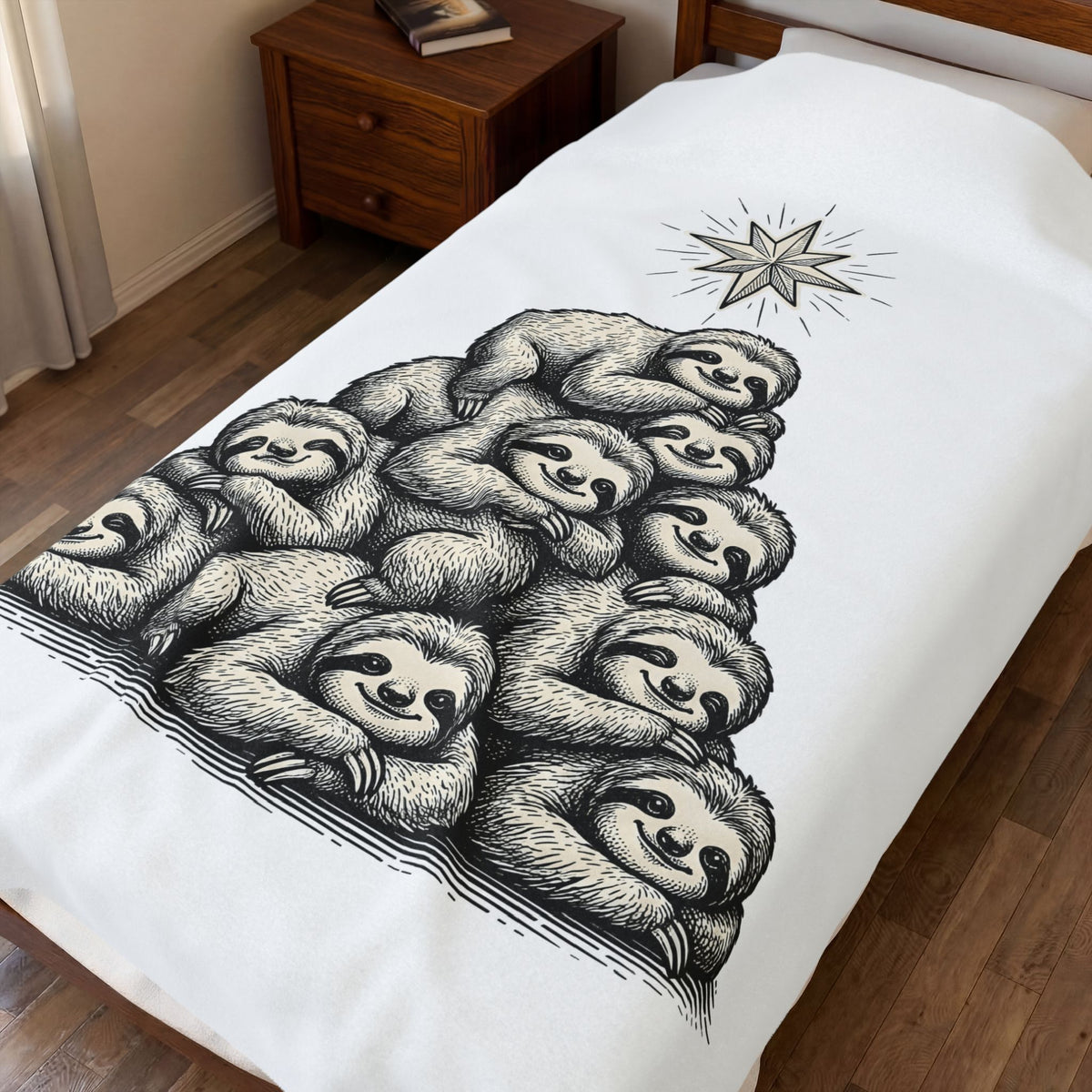 Sloth Stack Blanket Animals Holiday Gift Women Hand Drawn Blanket Sloth Pile Blanket Wildlife Fan Hand Drawn Blanket Christmas Graphic Vintage Star