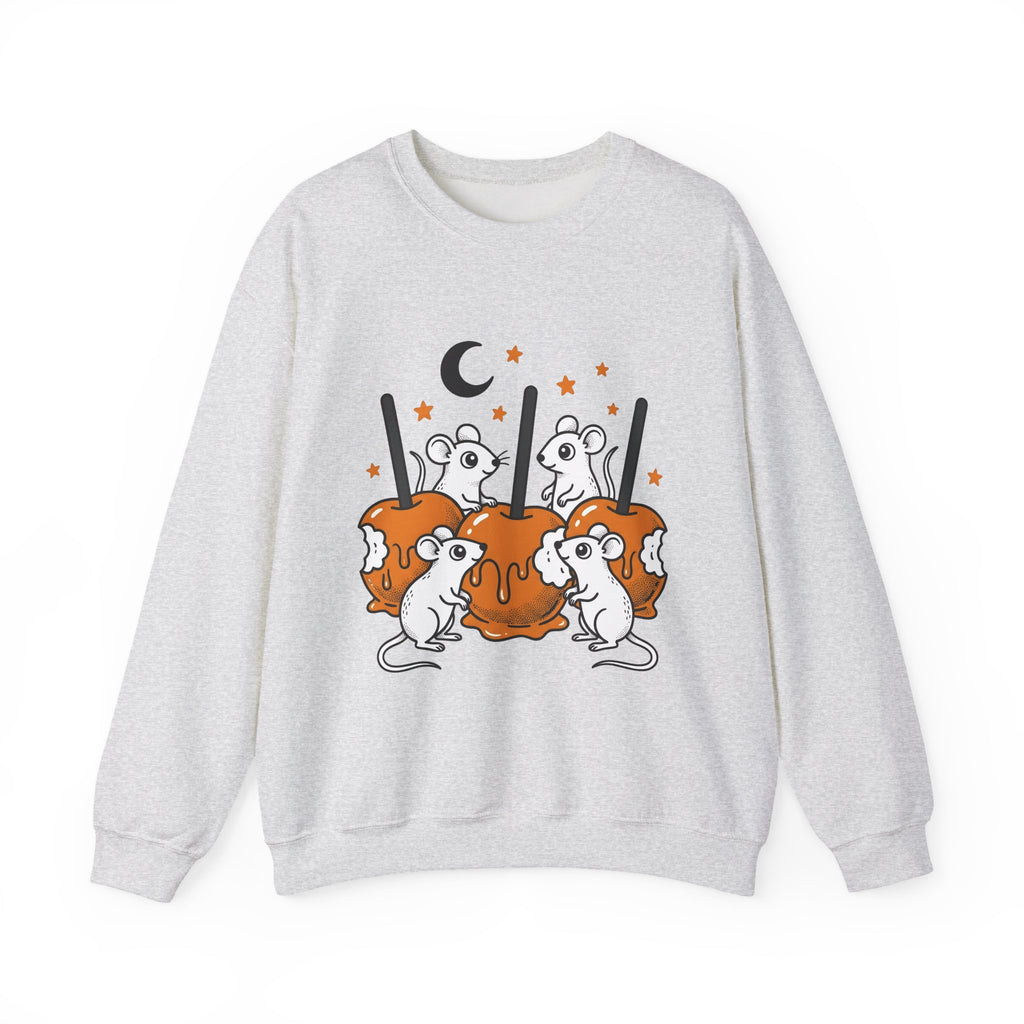 Caramel Apples Mice Sweatshirt Halloween Autumn Gift Women Comic Sweatshirt Candy Apples Sweatshirt Horror Fan Cartoon Sweatshirt Fall Graphic Retro Crescent