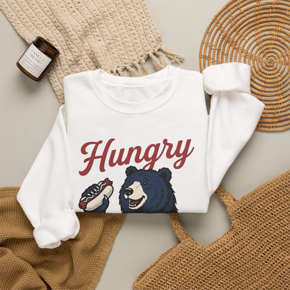 Bear Hotdog Sweatshirt America Independence Gift Women Old School Sweatshirt Hot Dog Sweatshirt American Fan Retro Sweatshirt Freedom Graphic Line Art Cuisine