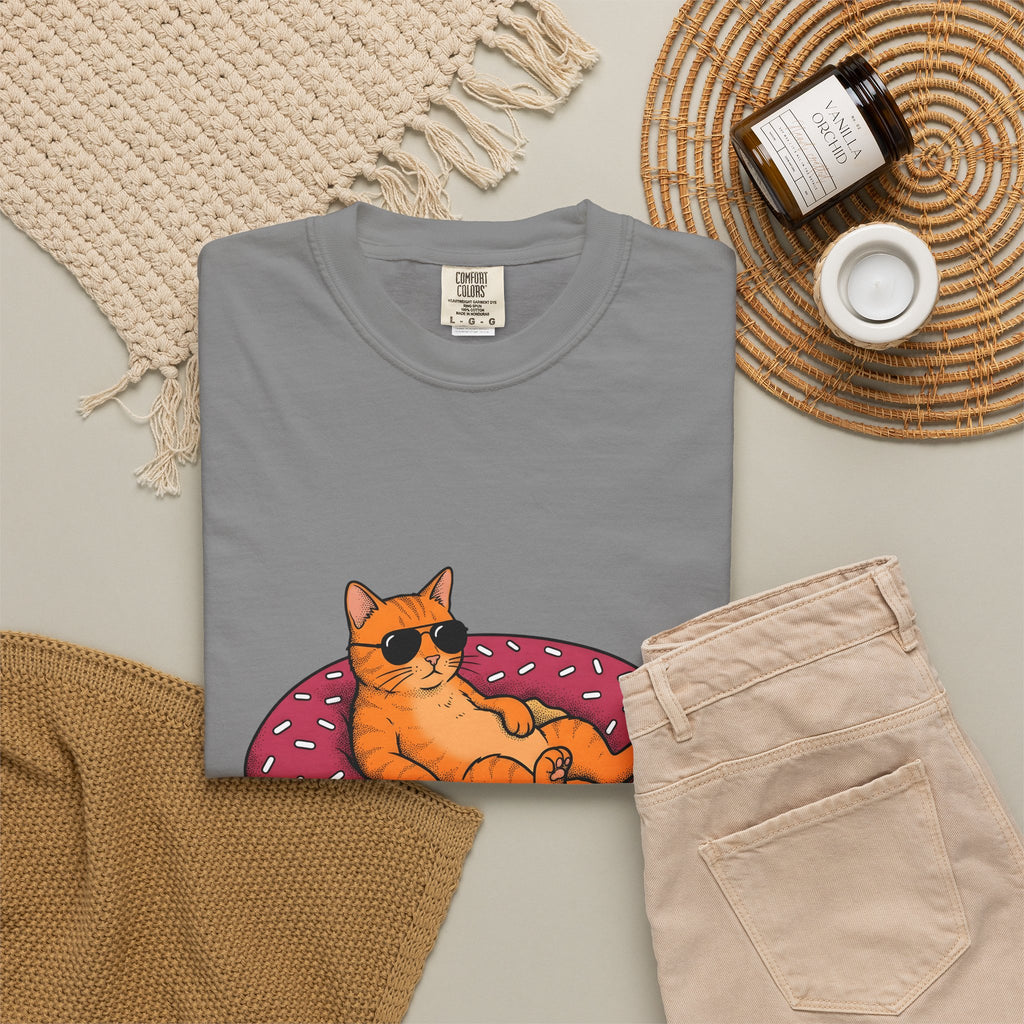 Feline Donut T-Shirt Cat Cuisine Gift Women Animated T-Shirt Cat T-Shirt Cat Fan Kitty T-Shirt Food Graphic Classic Glasses T-Shirt
