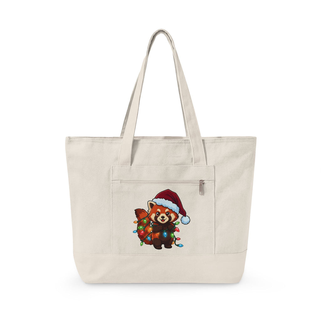 Red Panda Animals Festive Gift Chibi Panda Wildlife Fan Cartoon Holiday Animated Xmas Lights Tote Bag