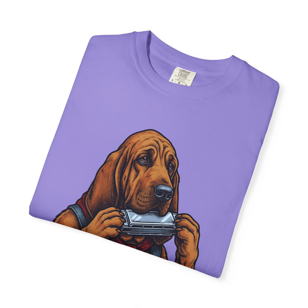 Bloodhound Canine T-Shirt Dog Songs Gift Women Rustic T-Shirt Hound T-Shirt Dog Fan Coonhound Graphic T-Shirt Cartoon Mouth Harp T-Shirt