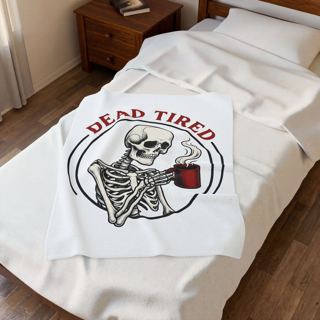 Skeleton Coffee Halloween Coffee Gift Tattoo Skull Coffee Horror Fan Traditional Caffeine Vintage Blanket