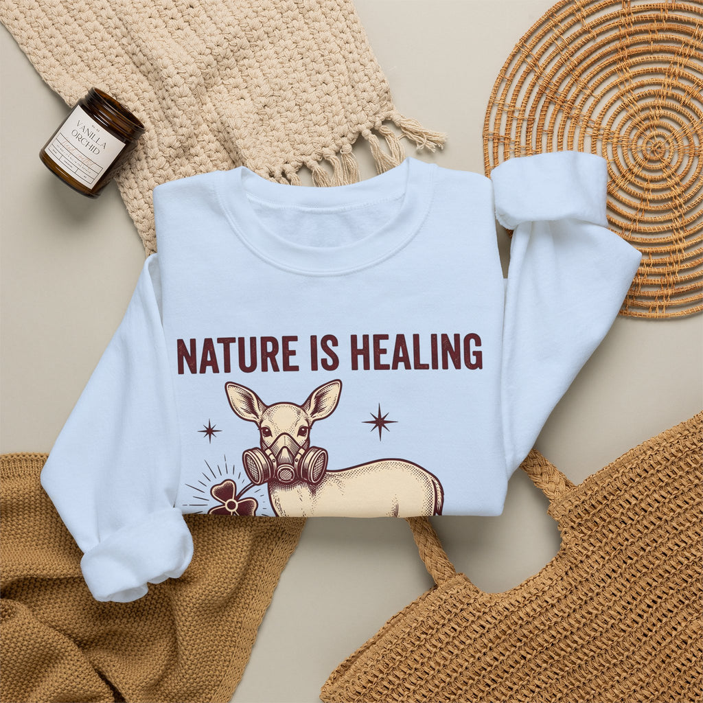 Buck Gas Mask Sweatshirt Nature Fauna Gift Women Antique Sweatshirt Gas Mask Sweatshirt Wildlife Enthusiast Vintage Sweatshirt Animal Graphic Ink Drawing Four