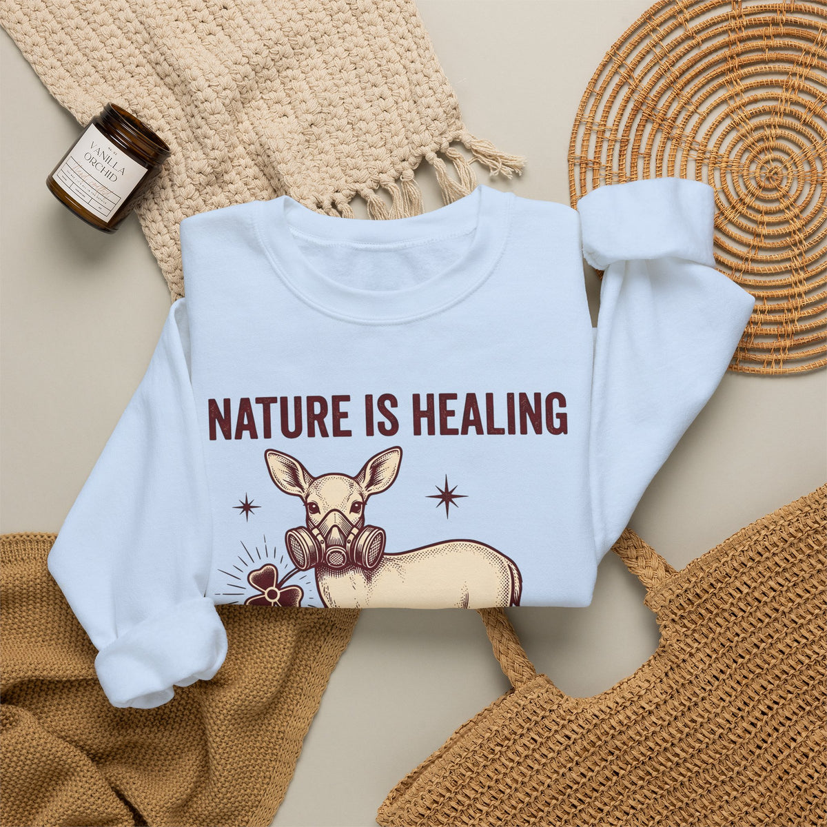 Buck Gas Mask Sweatshirt Nature Fauna Gift Women Antique Sweatshirt Gas Mask Sweatshirt Wildlife Enthusiast Vintage Sweatshirt Animal Graphic Ink Drawing Four