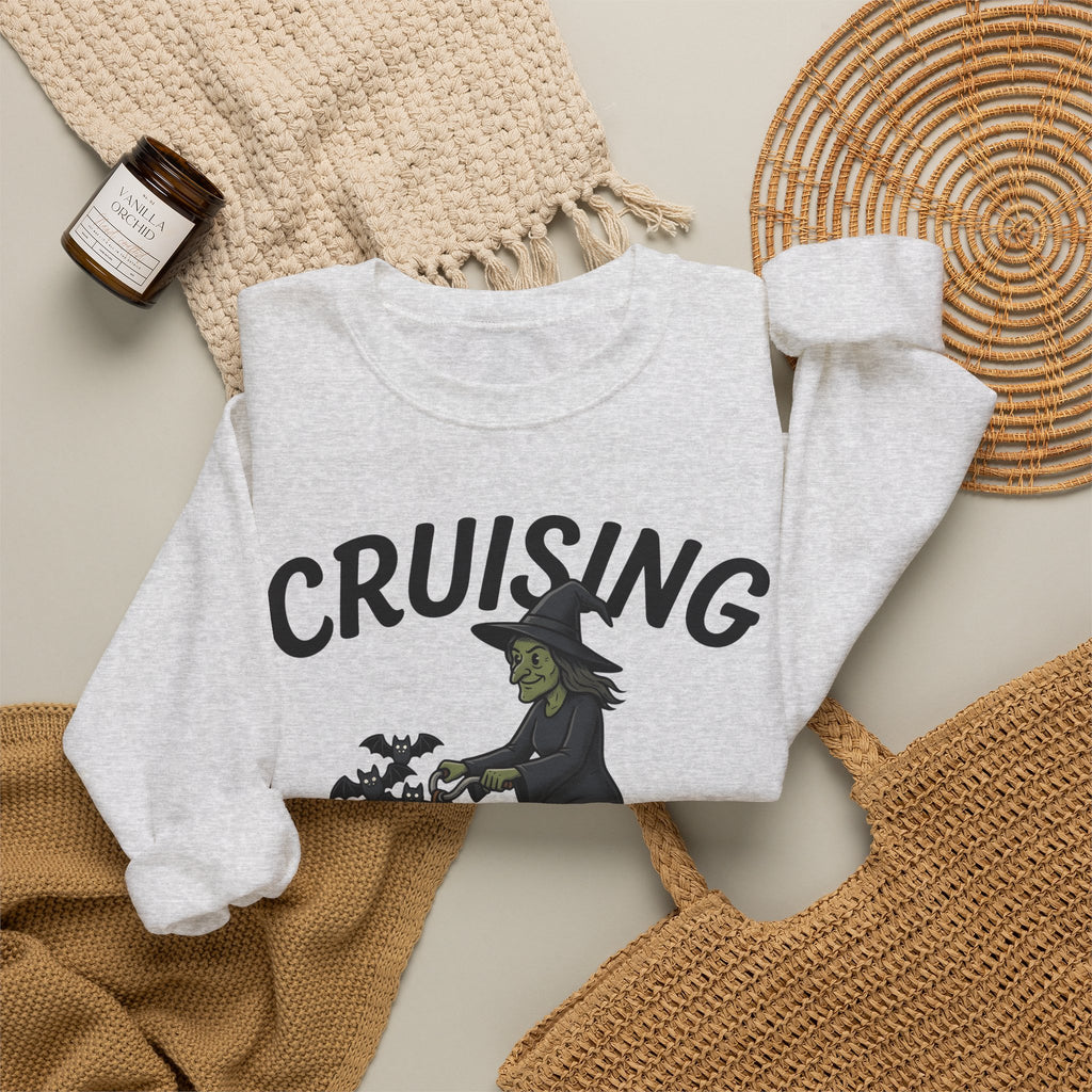 Witch Cycle Sweatshirt Halloween Prank Gift Women Doodle Sweatshirt Witchcraft Sweatshirt Horror Fan Witchy Sweatshirt Prank Graphic Classic Bat Silhouette