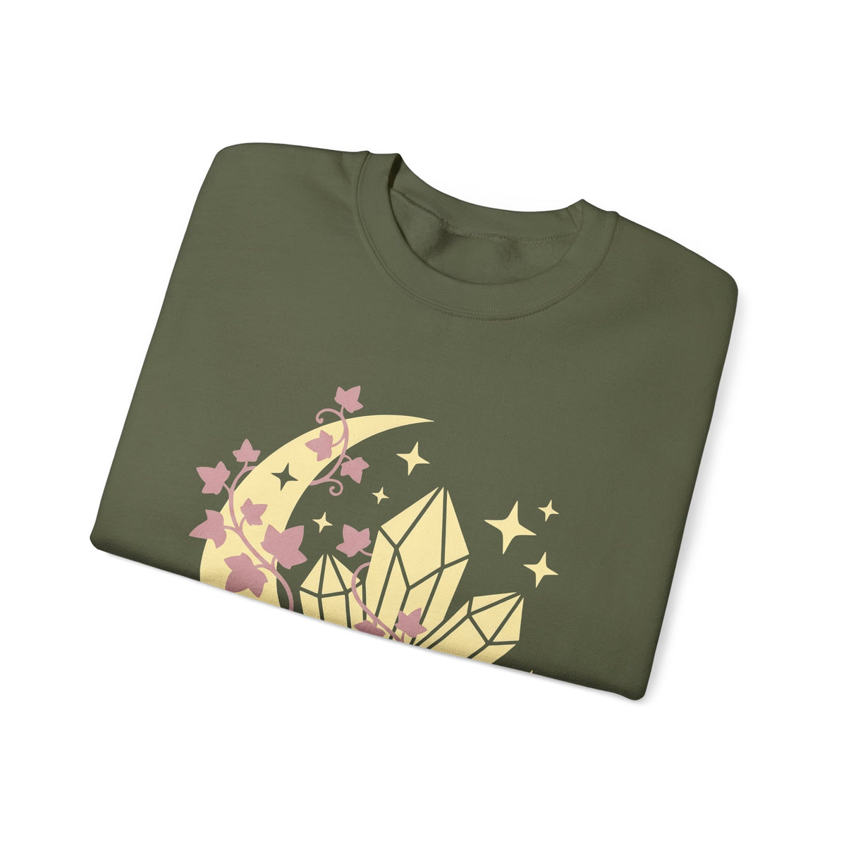 Moon Gems Sweatshirt Boho Chic Wellness Gift Women Starry Sweatshirt Lunar Stones Sweatshirt Bohemian Fan Celestial Sweatshirt Holistic Graphic Sleek Greenery