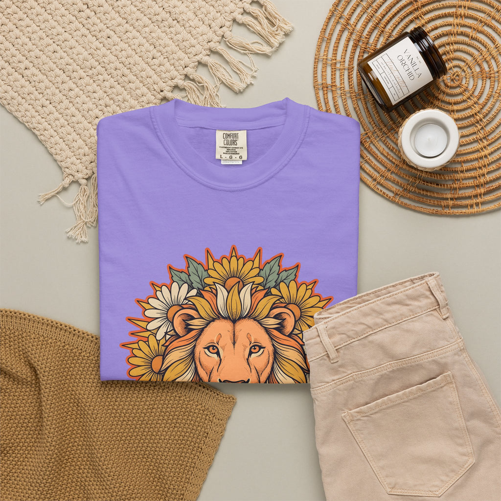 Lion Blossom Boho Chic Horoscope Gift Tribal Lion Bohemian Fan Ethnic Zodiac Classic Sunflower T-Shirt