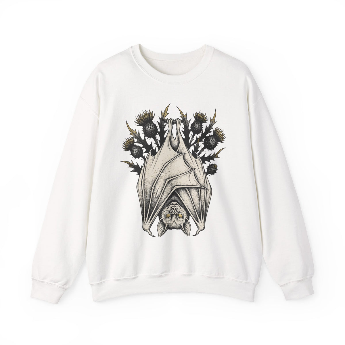 Bat Design Sweatshirt Halloween Greenery Gift Women Macabre Sweatshirt Bat Sweatshirt Horror Fan Dark Sweatshirt Foliage Graphic Sketch Bloom Sweatshirt