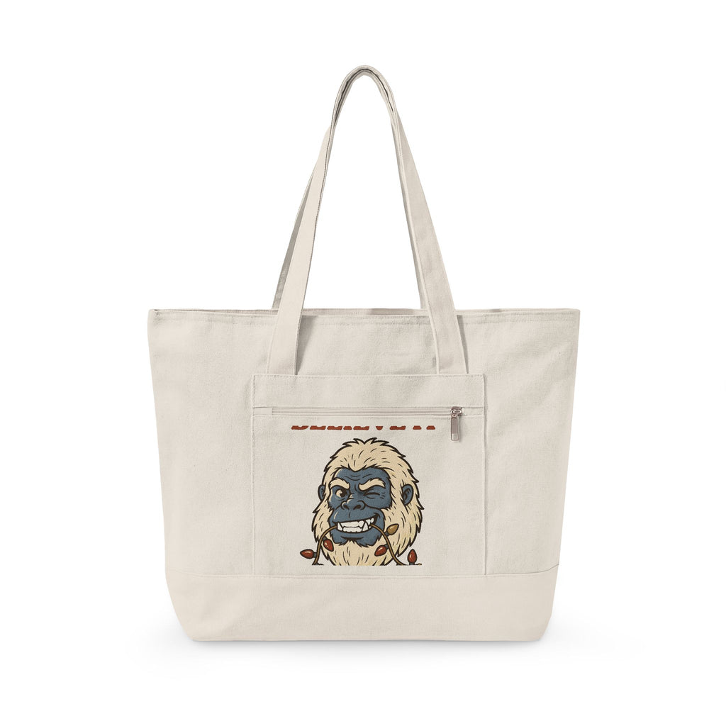 Abominable Snowman Face Tote Bag Christmas Jokes Gift Women Comic Tote Bag Yeti Tote Bag Xmas Fan Cartoon Tote Bag Pun Graphic Retro Holiday Lights