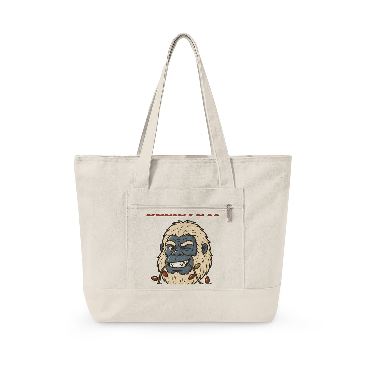 Abominable Snowman Face Tote Bag Christmas Jokes Gift Women Comic Tote Bag Yeti Tote Bag Xmas Fan Cartoon Tote Bag Pun Graphic Retro Holiday Lights