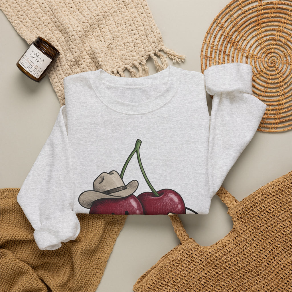 Cherry Western Sweatshirt Cowgirl Harvest Gift Women Playful Sweatshirt Western Wear Sweatshirt Rodeo Fan Whimsical Sweatshirt Autumn Graphic Doodle Poker Card
