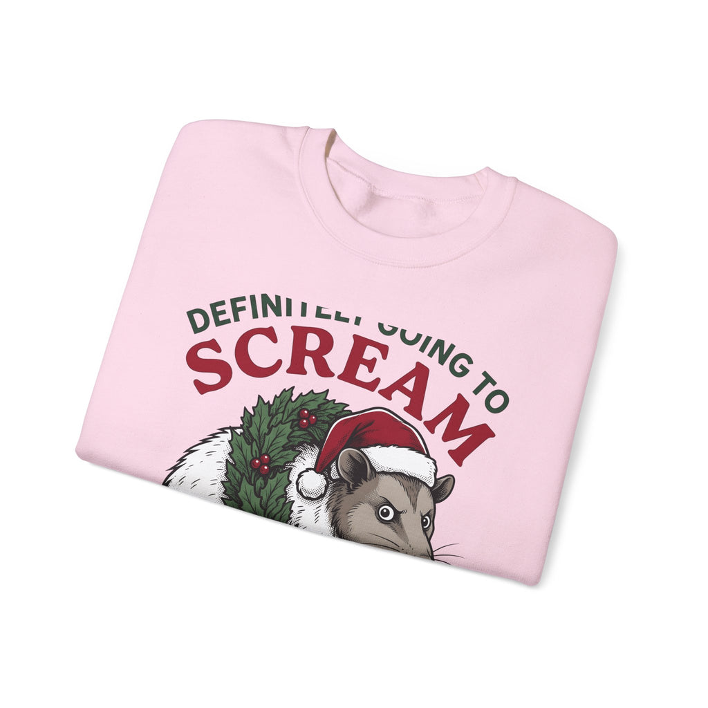 Possum Holiday Hat Sweatshirt Funny Critter Gift Women Sketch Sweatshirt Opossum Sweatshirt Humor Fan Doodle Sweatshirt Animal Graphic Line Art Xmas Wreath