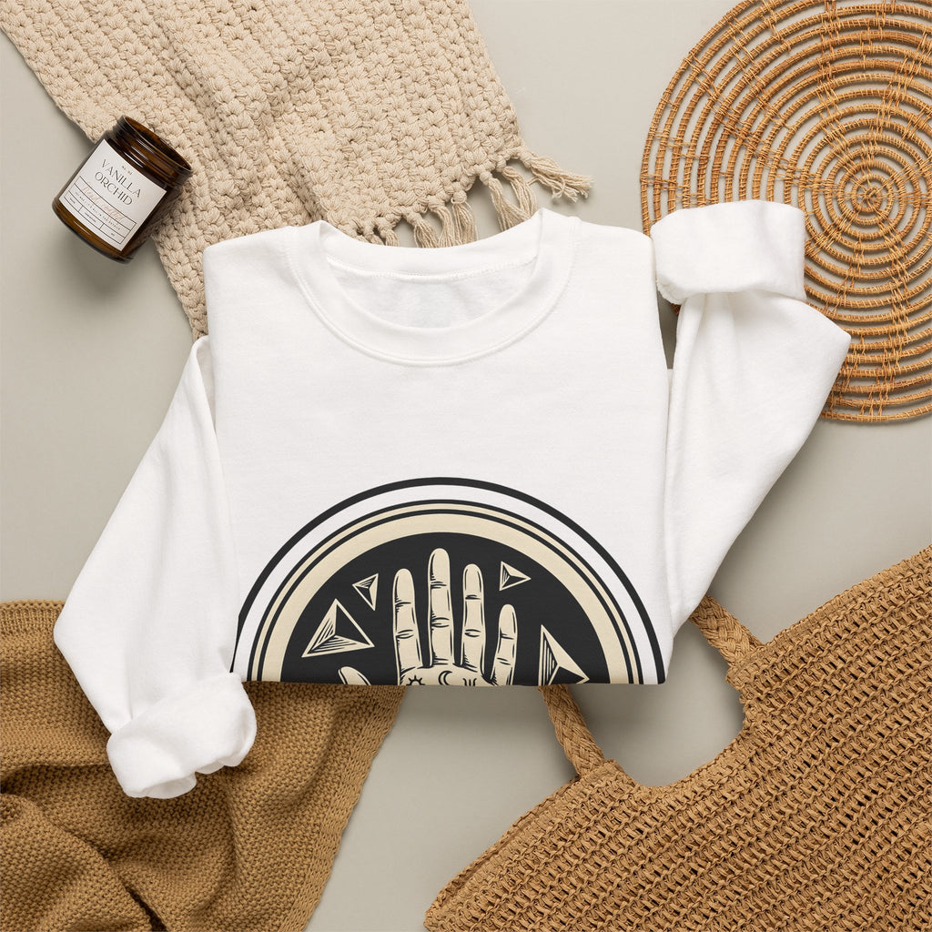 Enchanted Hand Sweatshirt Mystical Esoteric Gift Women Folk Sweatshirt Magical Hand Sweatshirt Occult Fan Primitive Sweatshirt Mystical Graphic Antique Polygon