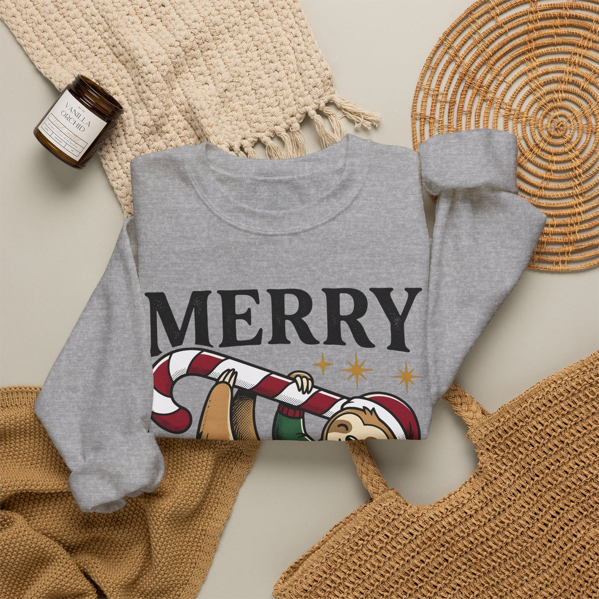 Sloth Festive Cane Sweatshirt Christmas Critter Gift Women Doodle Sweatshirt Sloth Sweatshirt Xmas Fan Hand Drawn Sweatshirt Creature Graphic Nostalgic Box