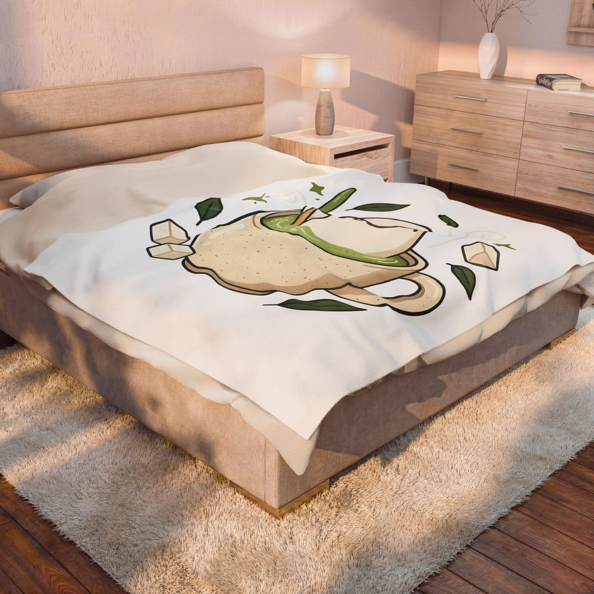 Green Tea Blanket Blanket Coffee Cuisine Gift Women Cute Blanket Tea Cup Blanket Coffee Fan Food Graphic Blanket Sketch Sugar Lumps Blanket
