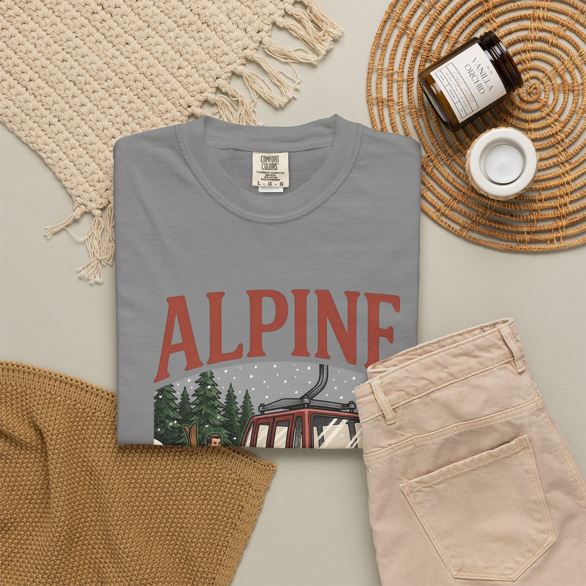 Ski Lift T-Shirt Christmas Winter Gift Women Vintage T-Shirt Chairlift T-Shirt Holiday Fan Retro T-Shirt Frosty Graphic Hand Drawn Evergreen Trees