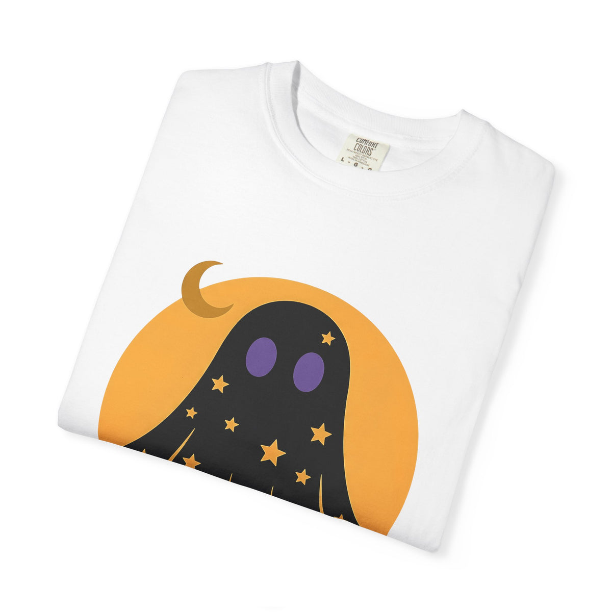 Ghost Halloween Spooky Gift Cute Specter Horror Fan Ghostly Macabre Minimalist Crescent T-Shirt