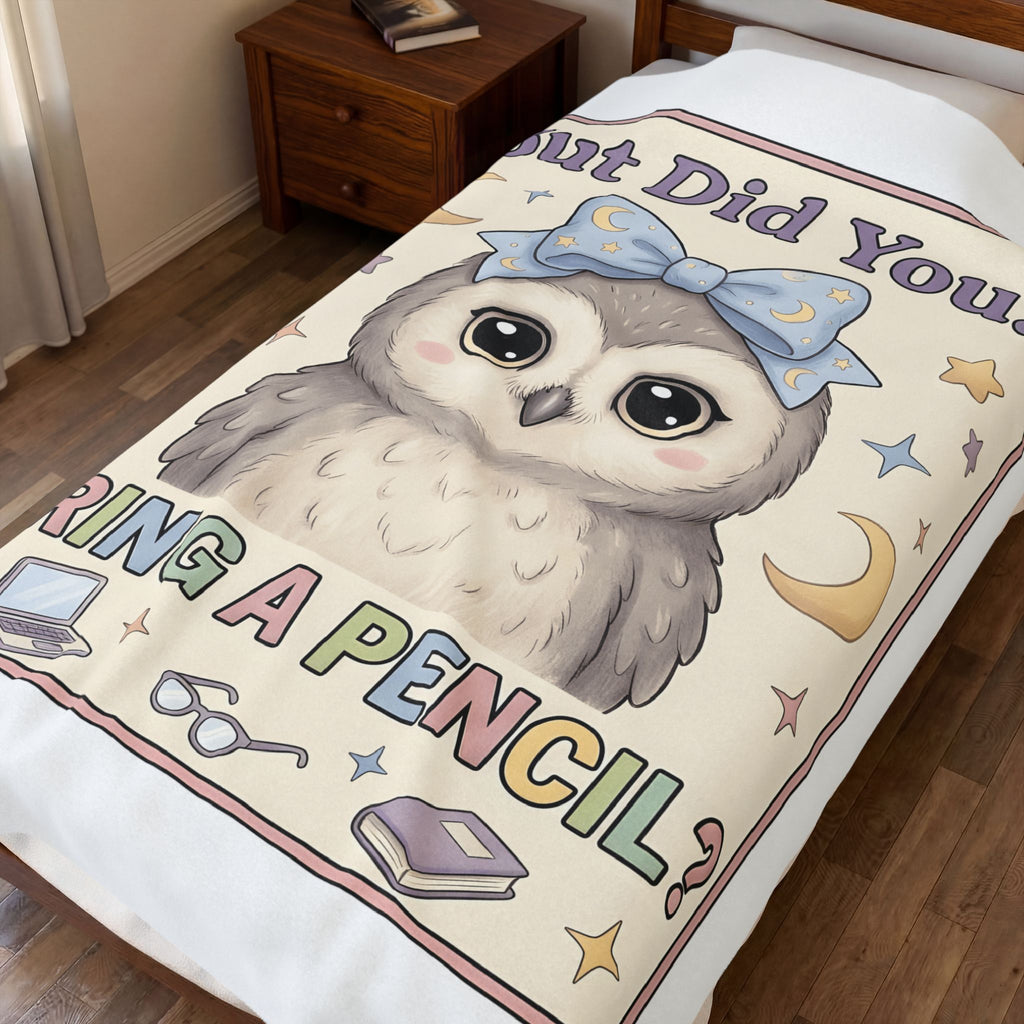 Owl Bow Blanket Teachers School Gift Women Kawaii Blanket Owl Blanket Educator Enthusiast Cute Blanket Classroom Graphic Pastel Laptop Blanket