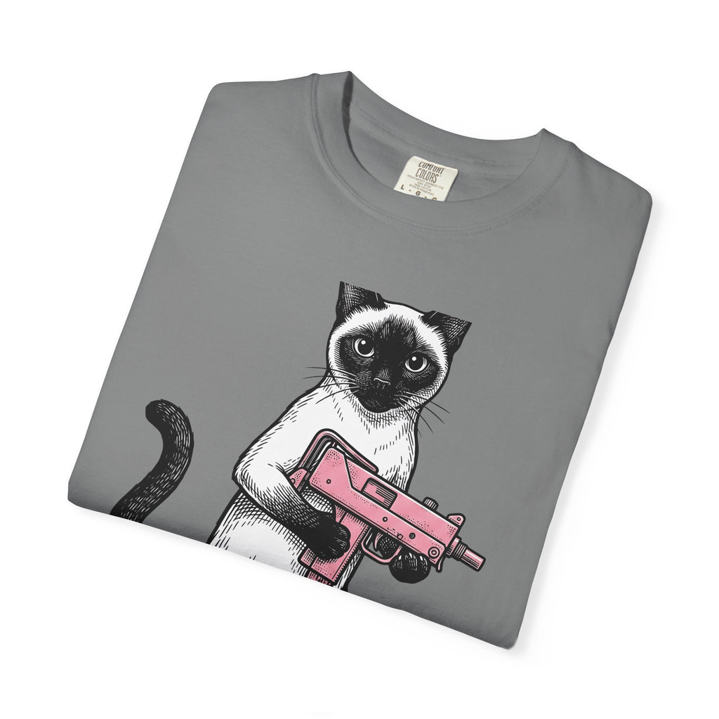 Siamese Cat T-Shirt Cat Humor Gift Women Hand Drawn T-Shirt Siamese T-Shirt Feline Fan Illustrated Graphic T-Shirt Vintage Toy Gun T-Shirt