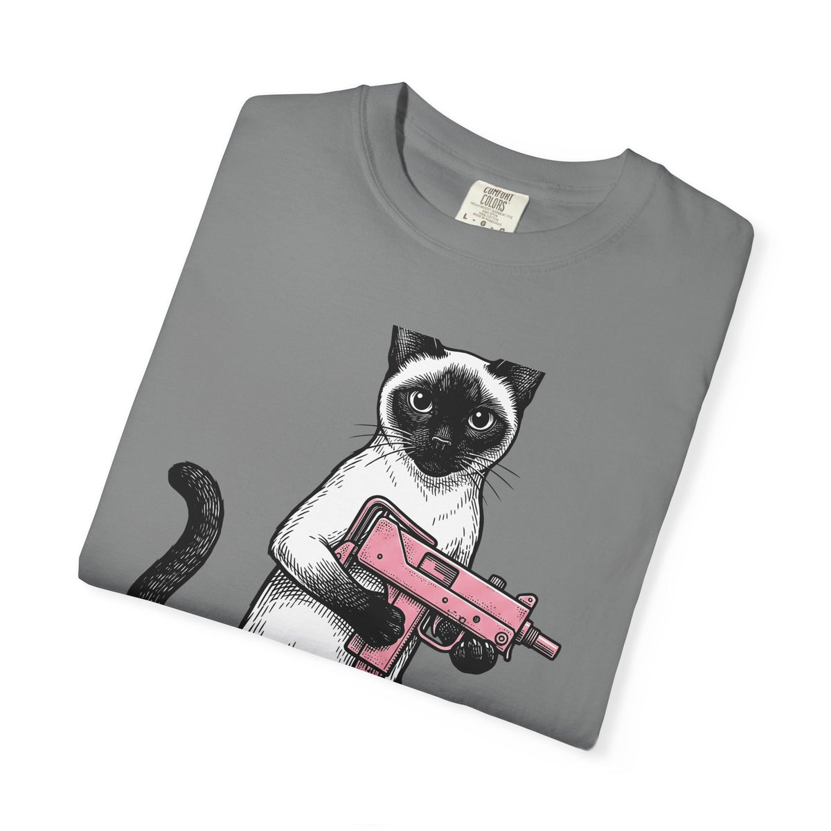 Siamese Cat T-Shirt Cat Humor Gift Women Hand Drawn T-Shirt Siamese T-Shirt Feline Fan Illustrated Graphic T-Shirt Vintage Toy Gun T-Shirt