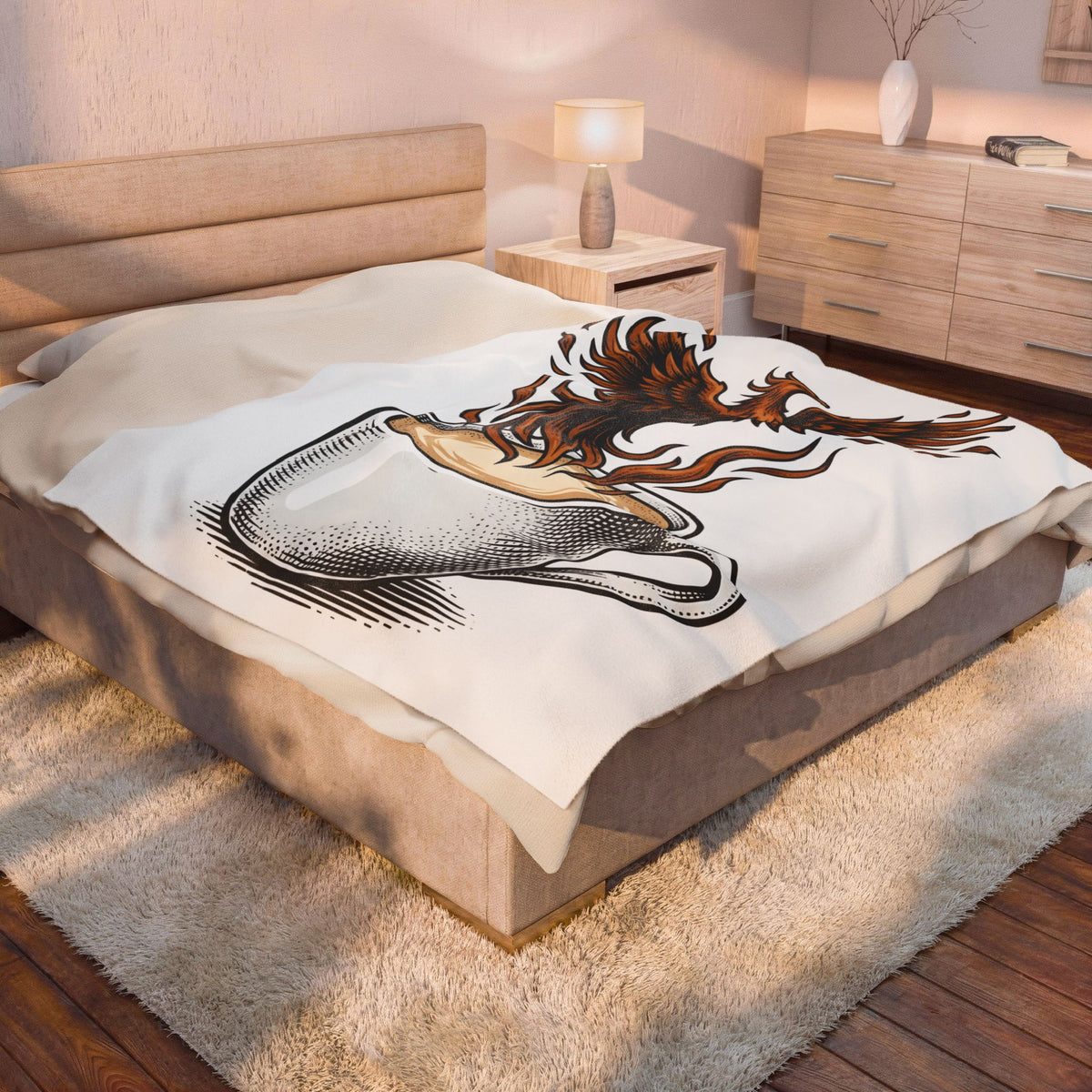Phoenix Coffee Cup Blanket Coffee Fantasy Gift Women Tattoo Blanket Coffee Blanket Blanket Coffee Fan Ink Blanket Mythical Graphic Vintage Flames
