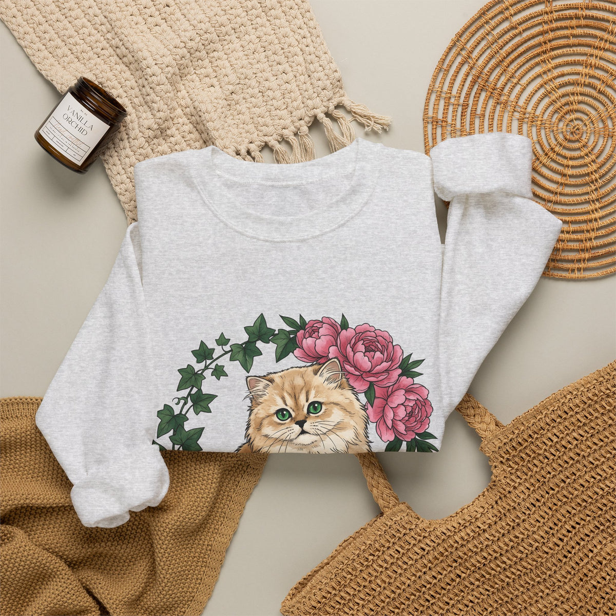 Longhair Cat Cat Blossoms Gift Acrylic Maine Coon Cat Fan Feline Floral Ink Floral Sweatshirt