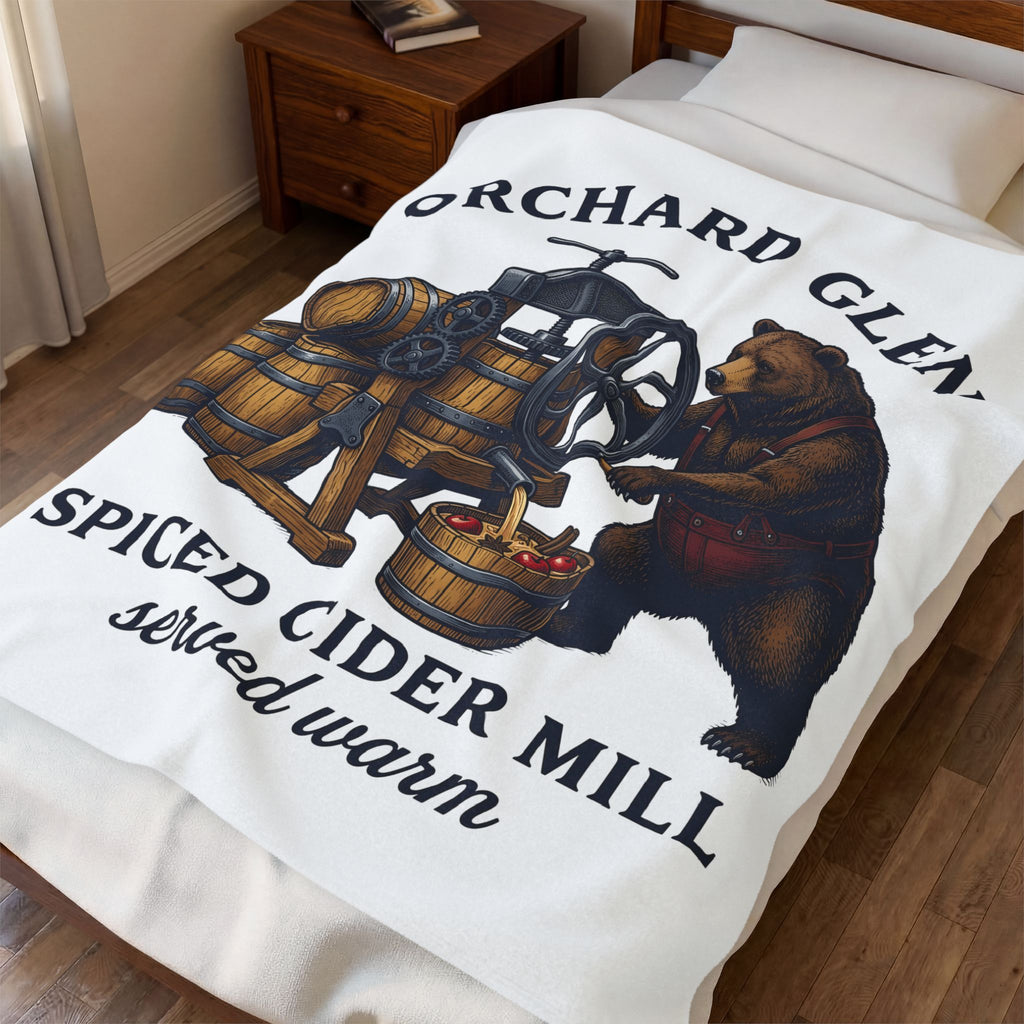 Bear Cider Machine Blanket Christmas Leaves Gift Women Old Fashioned Blanket Cider Press Blanket Xmas Fan Vintage Blanket Foliage Graphic Ink