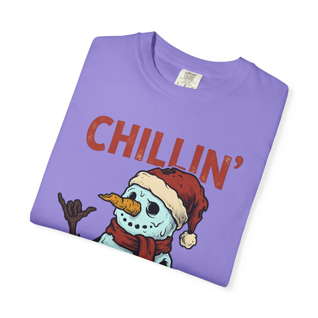 Skull Snowman T-Shirt Christmas Cold Gift Women Comic T-Shirt Skeleton Snowman T-Shirt Xmas Fan Cartoon T-Shirt Frosty Graphic Retro Christmas Hat
